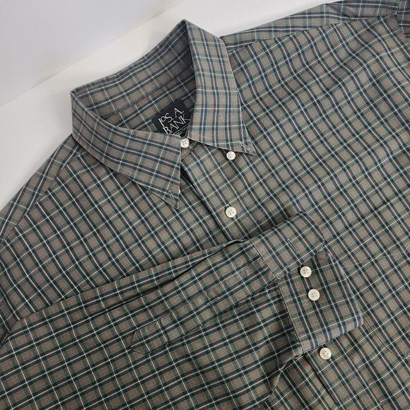 Jos A Bank Traveler Collection Dress Shirt Traditional Fit Green Plaid Men's XL‎ - Picture 1 of 4